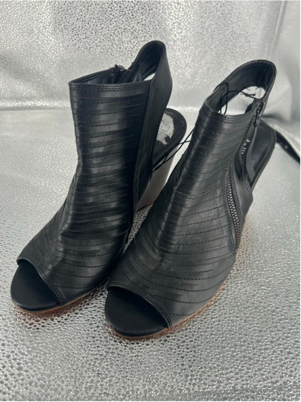 Women's Dollhouse Black Wedge Peep Toe Booties Size 9